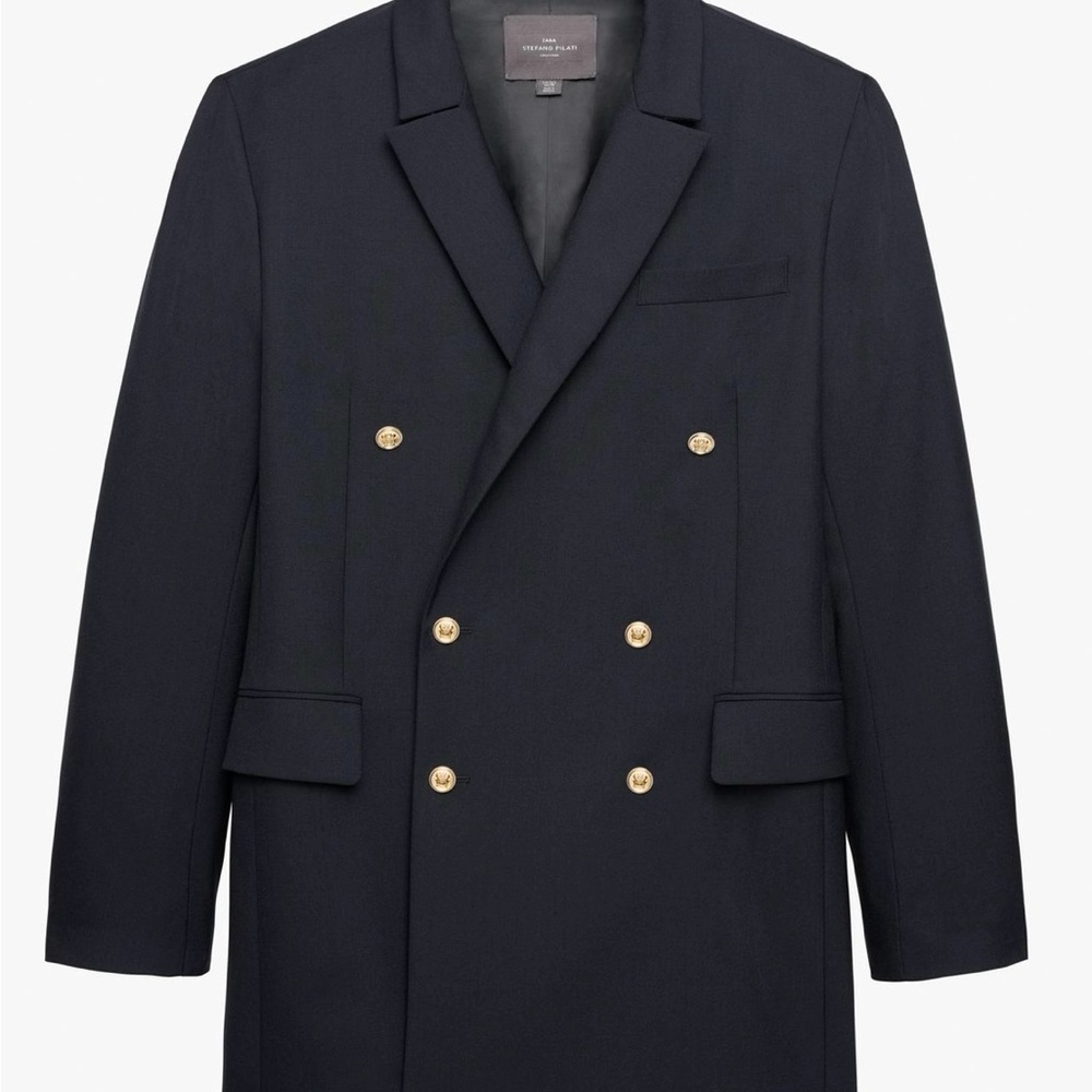 Zara x STEFANO PILATI Chic Double-Breasted Black Coat with Gold Buttons